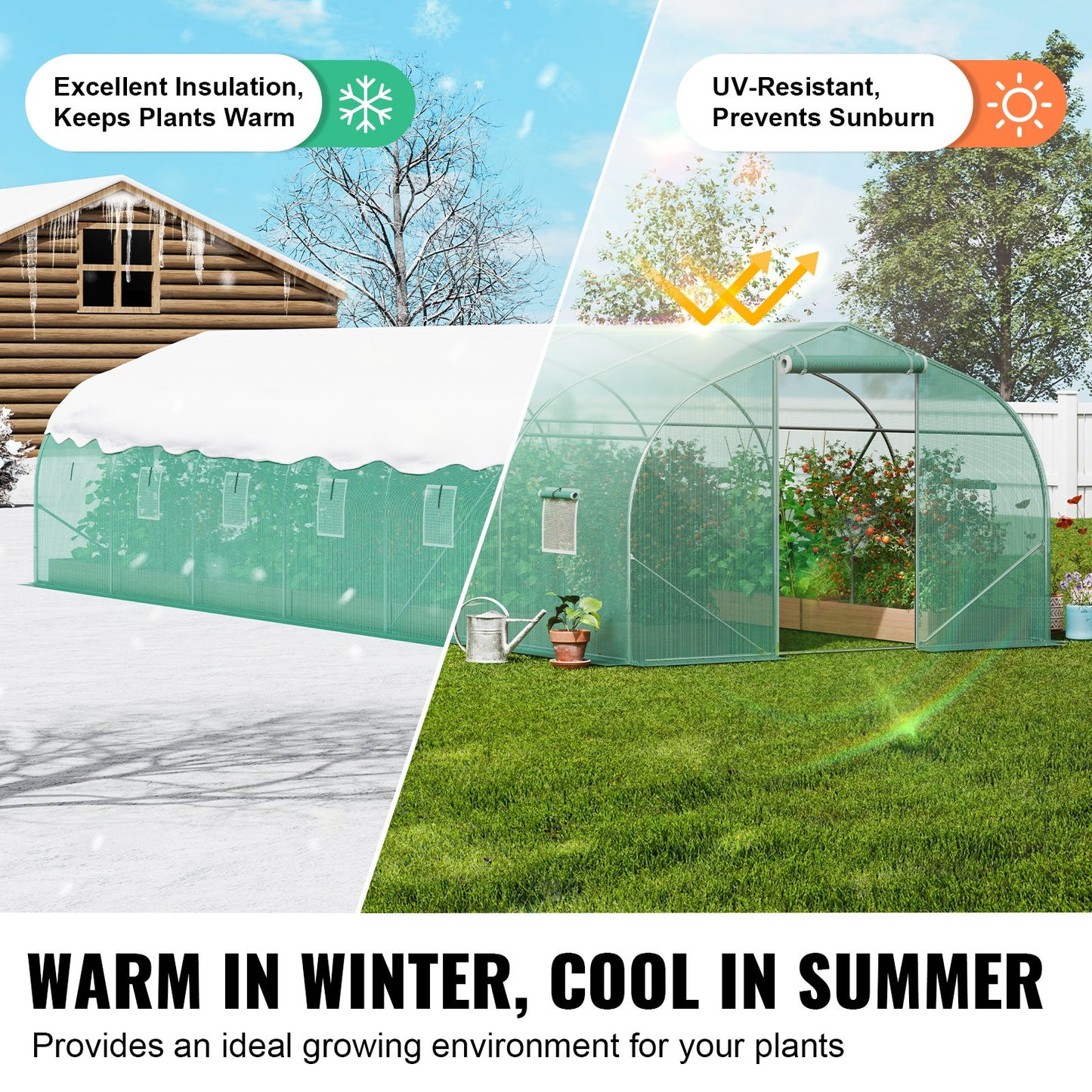 Walk-in Tunnel Greenhouse, 29.5x9.8x6.6 ft Hoop House Greenhouse Tunnel, Peaked Roof Plant Hot House with Galvanized Steel Frame, Green PE Cover, Roll-up Zipper Door and 12 Windows for Outdoor - Image 4