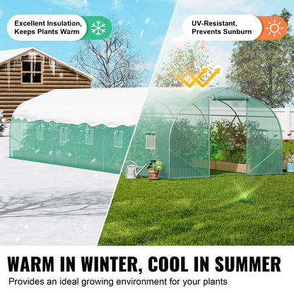 Walk-in Tunnel Greenhouse, 29.5x9.8x6.6 ft Hoop House Greenhouse Tunnel, Peaked Roof Plant Hot House with Galvanized Steel Frame, Green PE Cover, Roll-up Zipper Door and 12 Windows for Outdoor - Image 4