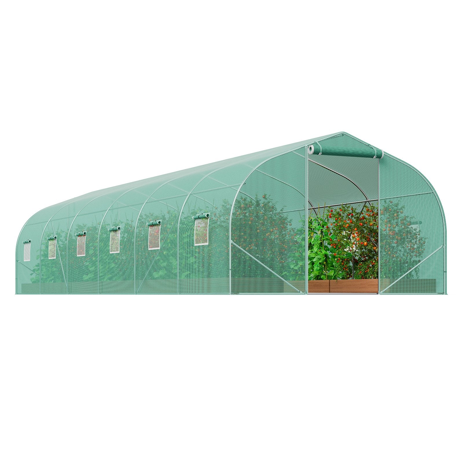 Walk-in Tunnel Greenhouse, 29.5x9.8x6.6 ft Hoop House Greenhouse Tunnel, Peaked Roof Plant Hot House with Galvanized Steel Frame, Green PE Cover, Roll-up Zipper Door and 12 Windows for Outdoor - Image 9