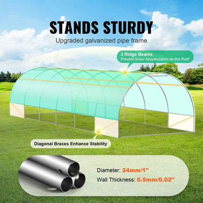Walk-in Tunnel Greenhouse 29.2x9.7x6.5ft Galvanized Frame PE Cover Green - Image 2