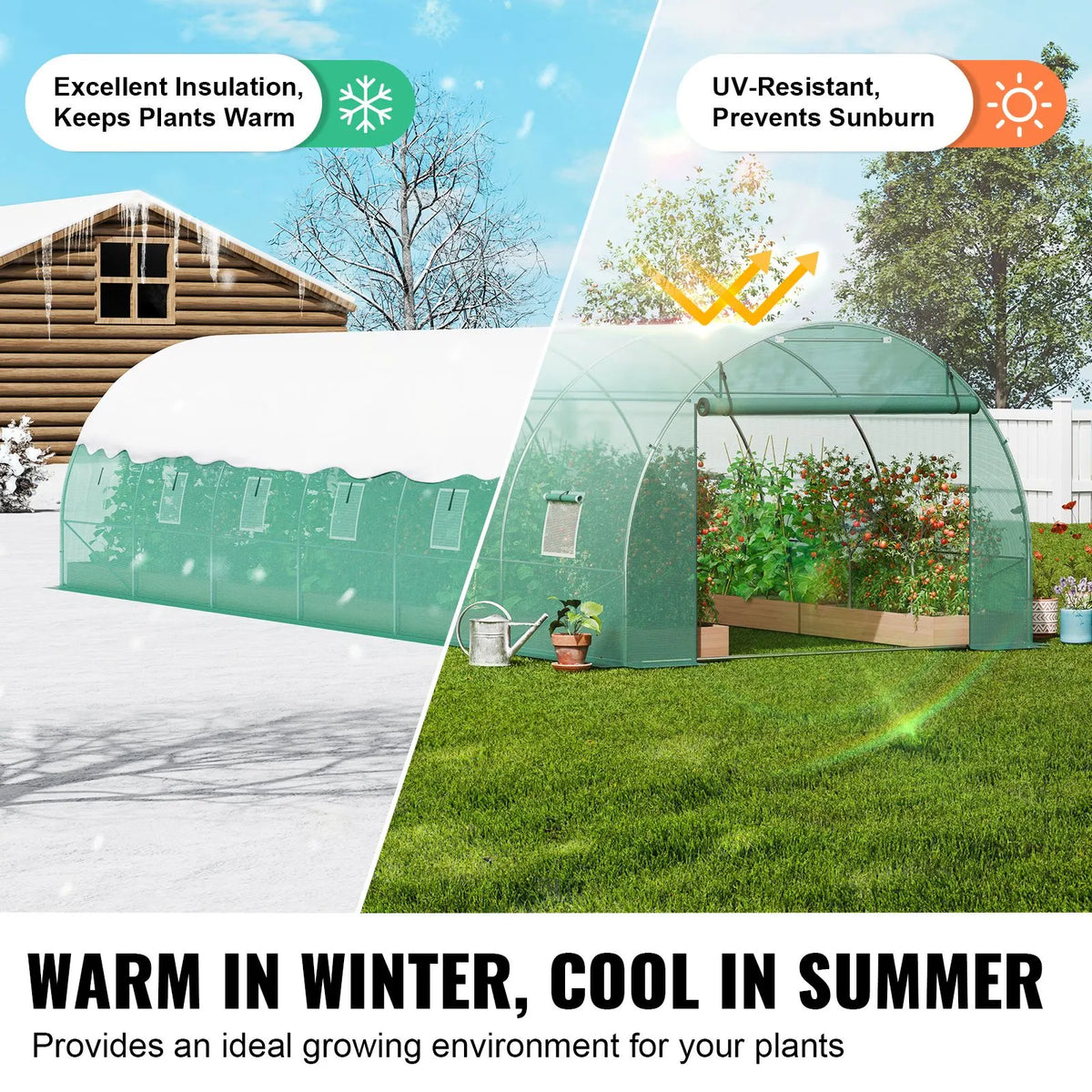 Walk-in Tunnel Greenhouse 29.2x9.7x6.5ft Galvanized Frame PE Cover Green - Image 4
