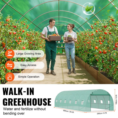 Walk-in Tunnel Greenhouse 29.2x9.7x6.5ft Galvanized Frame PE Cover Green - Image 5