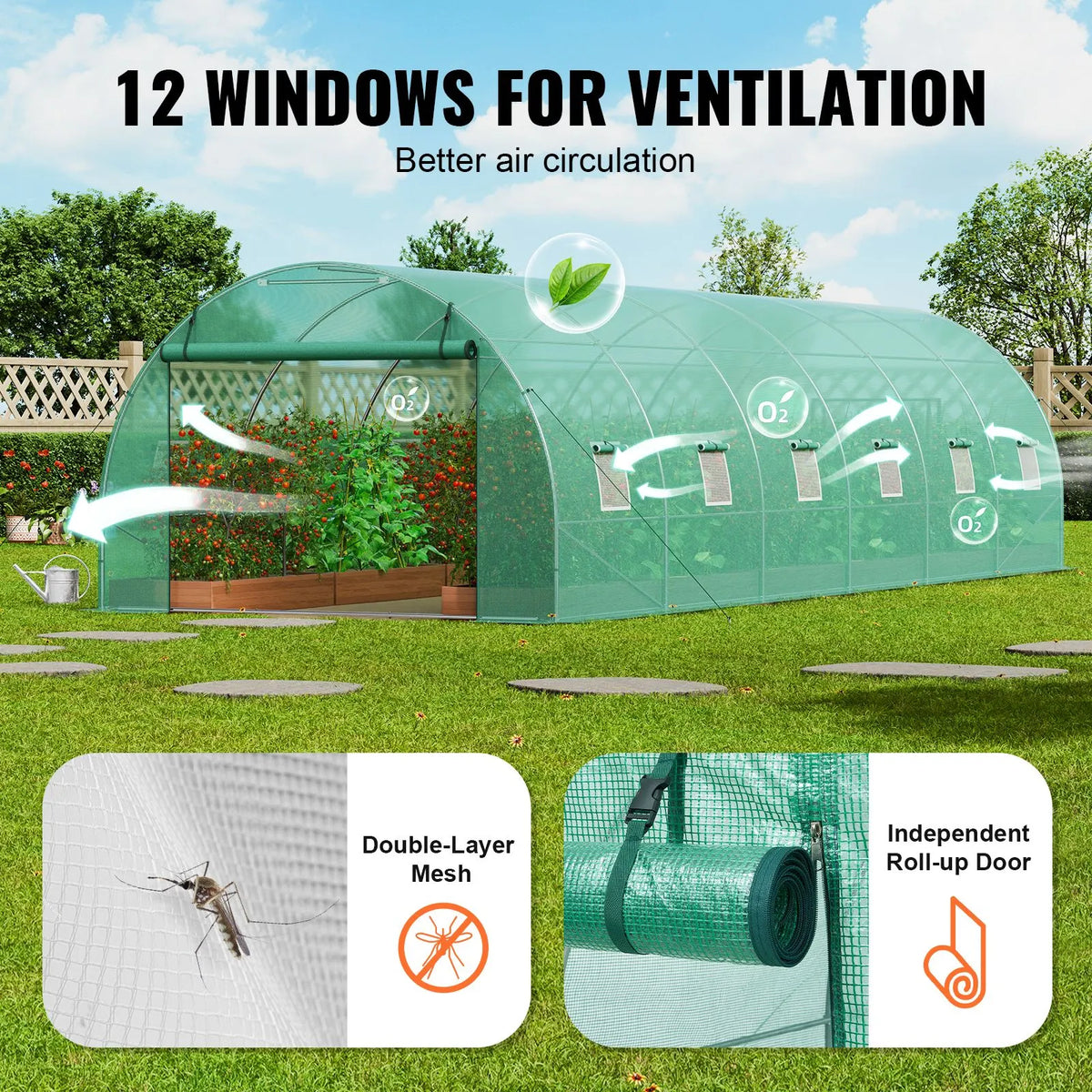 Walk-in Tunnel Greenhouse 29.2x9.7x6.5ft Galvanized Frame PE Cover Green - Image 6