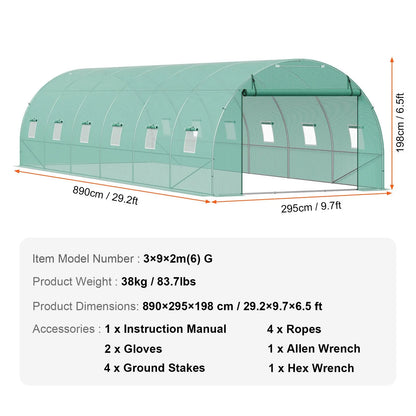 Walk-in Tunnel Greenhouse 29.2x9.7x6.5ft Galvanized Frame PE Cover Green - Image 7