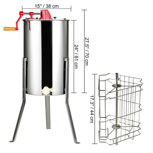 Manual Honey Extractor, 3 Frames Honey Spinner Extractor, Stainless Steel Beekeeping Extraction, Honeycomb Drum Spinner with Lid, Apiary Centrifuge Equipment with Height Adjustable Stand - Image 8