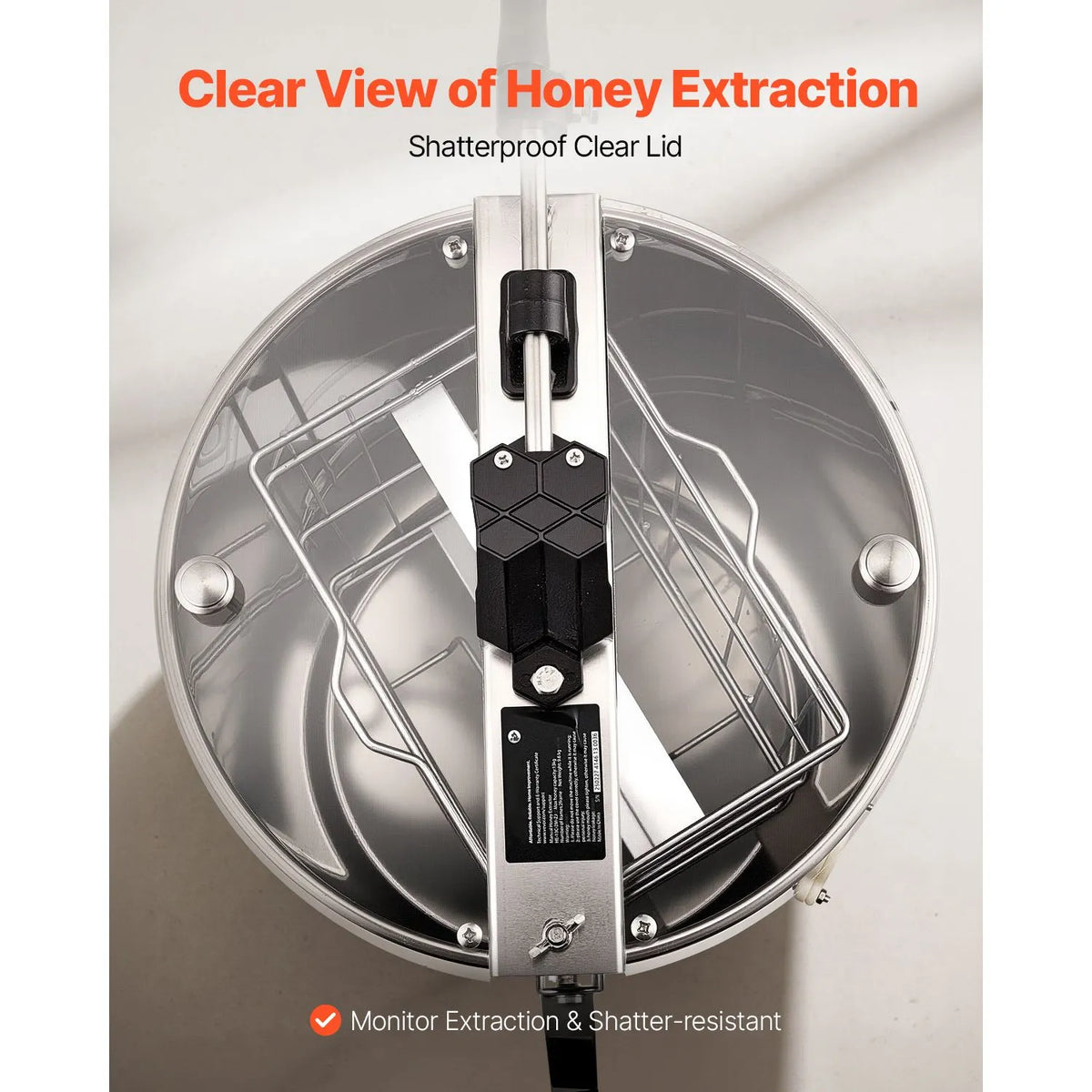 Honey Extractor, 2 Frame Manual Honey Spinner with Transparent Lid, Stainless Steel Honeycomb Drum Spinner with Height Adjustable Stand, Honeycomb Extraction Centrifuge Equipment for Beekeeping - Image 6