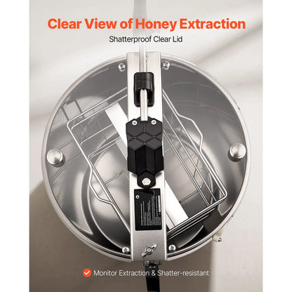 Honey Extractor, 2 Frame Manual Honey Spinner with Transparent Lid, Stainless Steel Honeycomb Drum Spinner with Height Adjustable Stand, Honeycomb Extraction Centrifuge Equipment for Beekeeping - Image 6