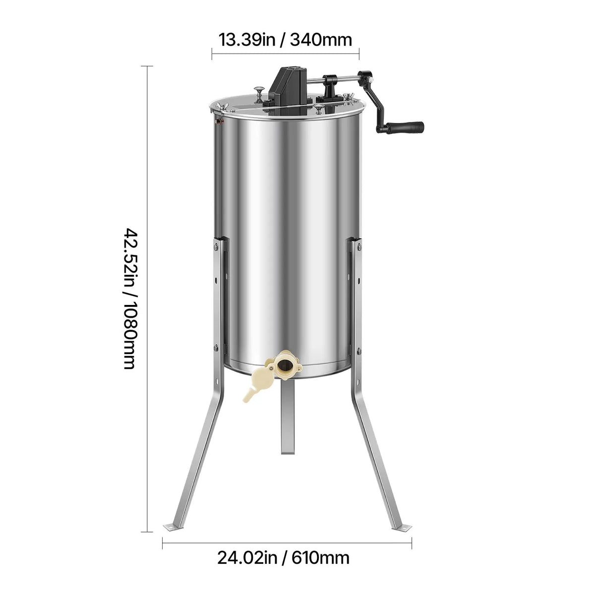 Honey Extractor, 2 Frame Manual Honey Spinner with Transparent Lid, Stainless Steel Honeycomb Drum Spinner with Height Adjustable Stand, Honeycomb Extraction Centrifuge Equipment for Beekeeping - Image 8