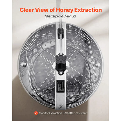 Honey Extractor, 4/8 Frame Manual Honey Spinner with Transparent Lid, Stainless Steel Honeycomb Drum Spinner with Height Adjustable Stand, Honeycomb Extraction Equipment for Beekeeping - Image 6