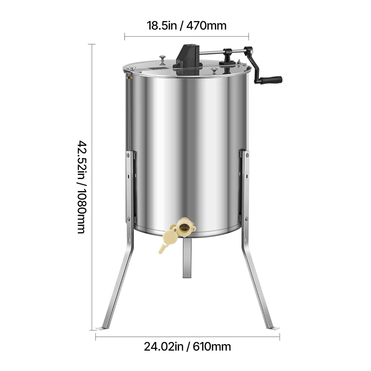 Honey Extractor, 4/8 Frame Manual Honey Spinner with Transparent Lid, Stainless Steel Honeycomb Drum Spinner with Height Adjustable Stand, Honeycomb Extraction Equipment for Beekeeping - Image 8