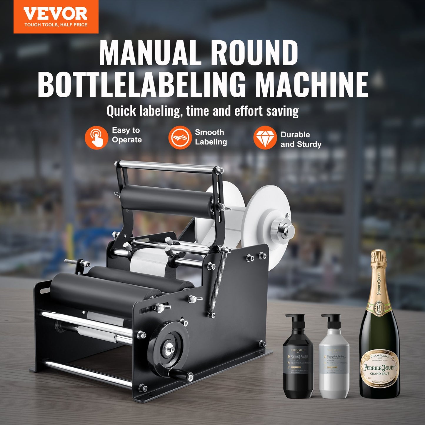 Manual Round Labeling Machine, 15-20pcs/min, Bottle Label Applicator for Round Bottles, Adjustable Manual Round Bottle Labeler Suitable for Round Bottle Diameter 20-120 mm (with Pressing Bar) - Image 2