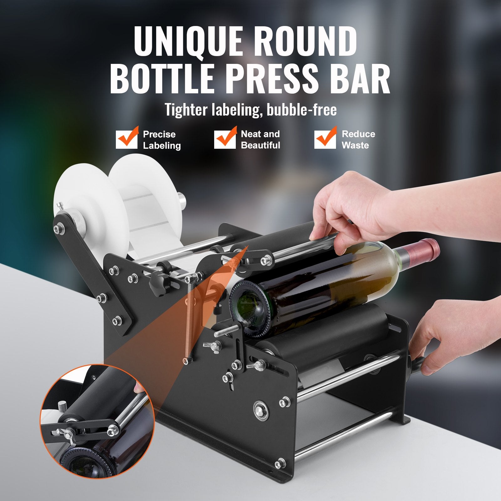 Manual Round Labeling Machine, 15-20pcs/min, Bottle Label Applicator for Round Bottles, Adjustable Manual Round Bottle Labeler Suitable for Round Bottle Diameter 20-120 mm (with Pressing Bar) - Image 3
