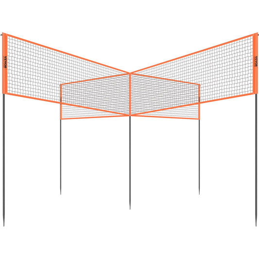 4-Way Volleyball Net, Adjustable Height Badminton Net Set for Backyard Beach Lawn, Outdoor Portable Volleyball Net with Carrying Bag, 4 Square Quick Assemble Game Set For Kids And Adults