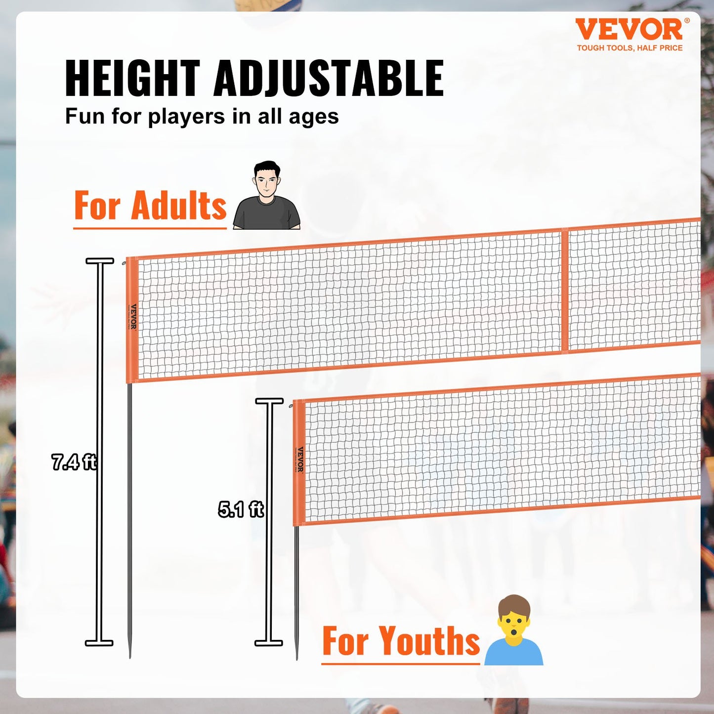 4-Way Volleyball Net, Adjustable Height Badminton Net Set for Backyard Beach Lawn, Outdoor Portable Volleyball Net with Carrying Bag, 4 Square Quick Assemble Game Set For Kids And Adults - Image 2