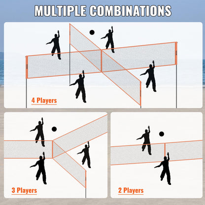 4-Way Volleyball Net, Adjustable Height Badminton Net Set for Backyard Beach Lawn, Outdoor Portable Volleyball Net with Carrying Bag, 4 Square Quick Assemble Game Set For Kids And Adults - Image 3