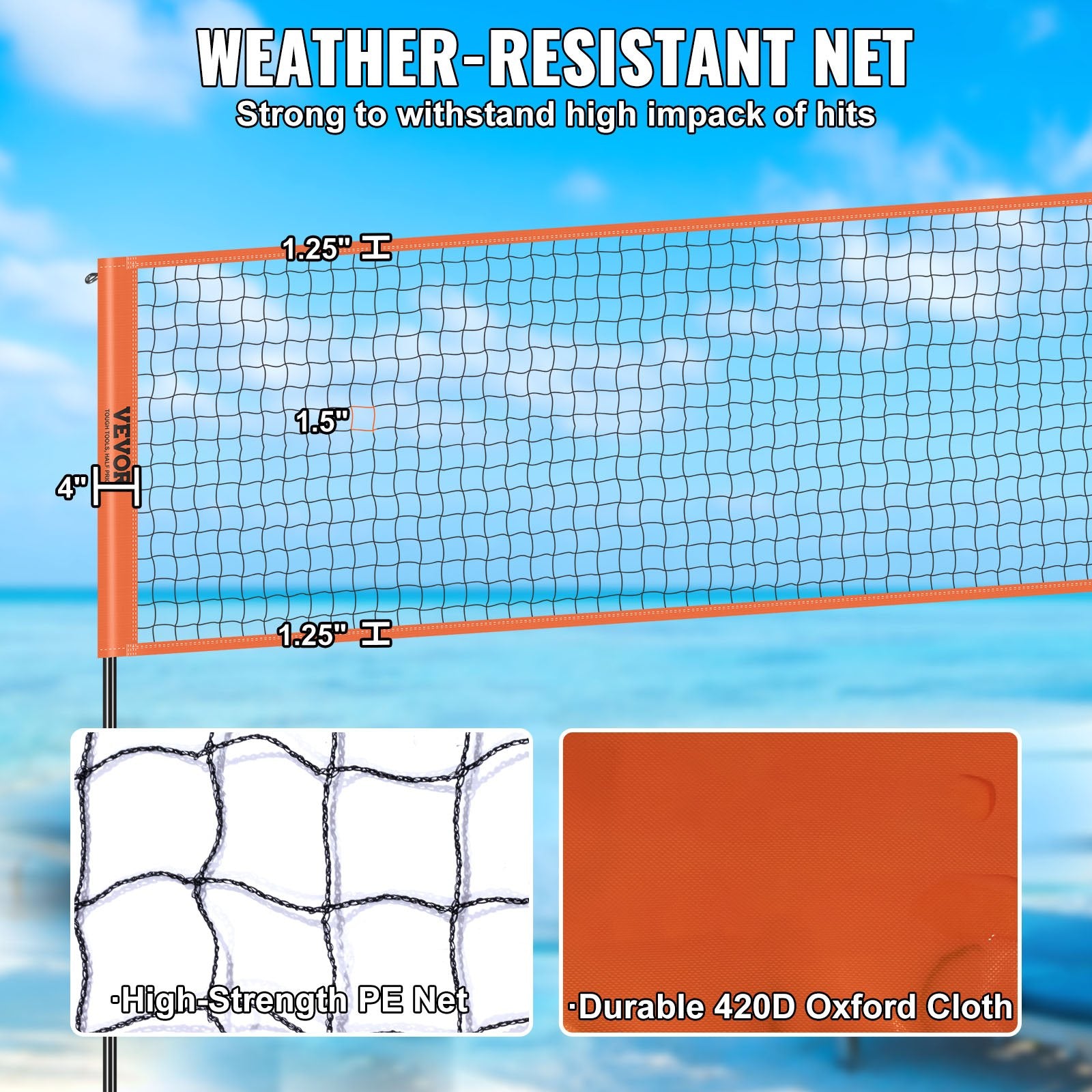 4-Way Volleyball Net, Adjustable Height Badminton Net Set for Backyard Beach Lawn, Outdoor Portable Volleyball Net with Carrying Bag, 4 Square Quick Assemble Game Set For Kids And Adults - Image 4