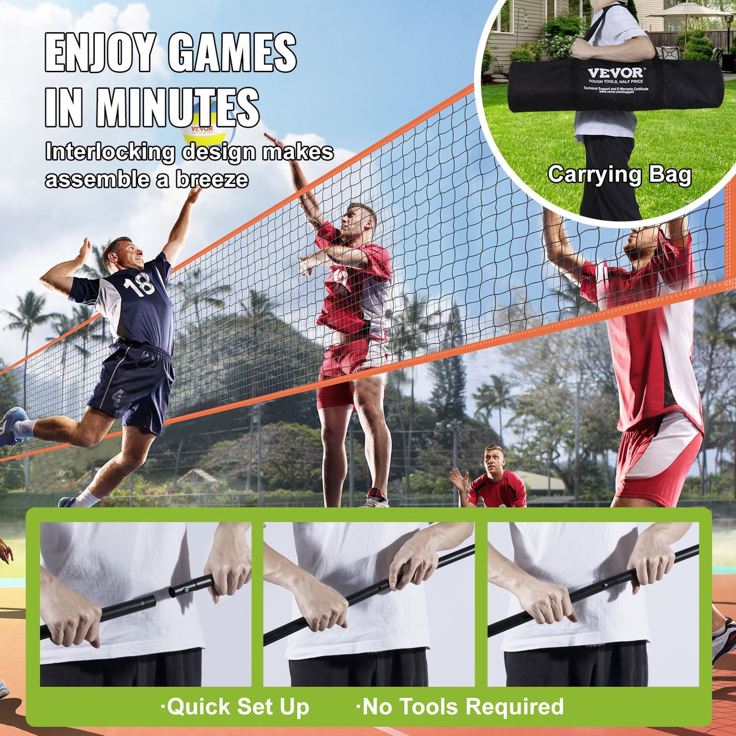4-Way Volleyball Net, Adjustable Height Badminton Net Set for Backyard Beach Lawn, Outdoor Portable Volleyball Net with Carrying Bag, 4 Square Quick Assemble Game Set For Kids And Adults - Image 6