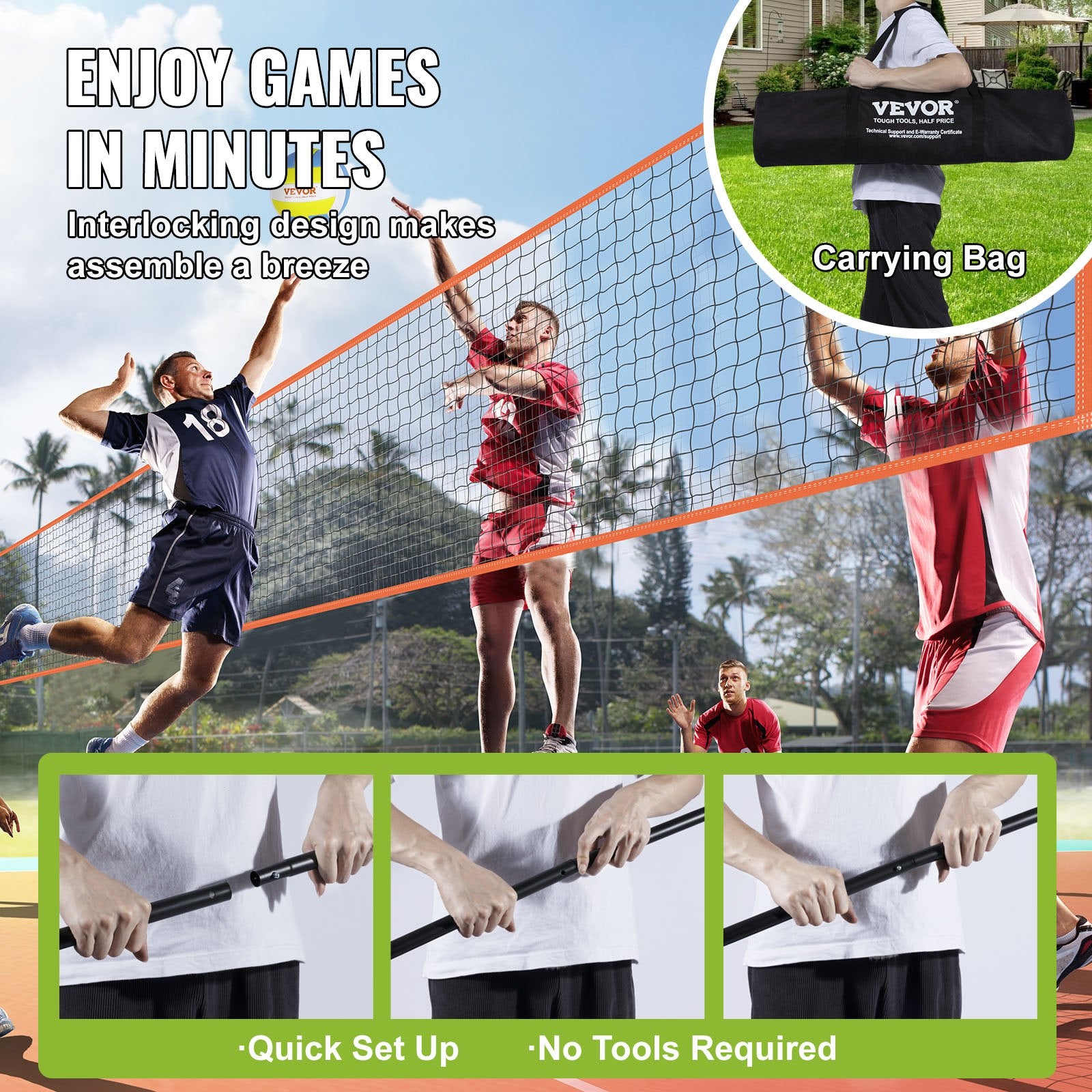 4-Way Volleyball Net, Adjustable Height Badminton Net Set for Backyard Beach Lawn, Outdoor Portable Volleyball Net with Carrying Bag, 4 Square Quick Assemble Game Set For Kids And Adults - Image 6