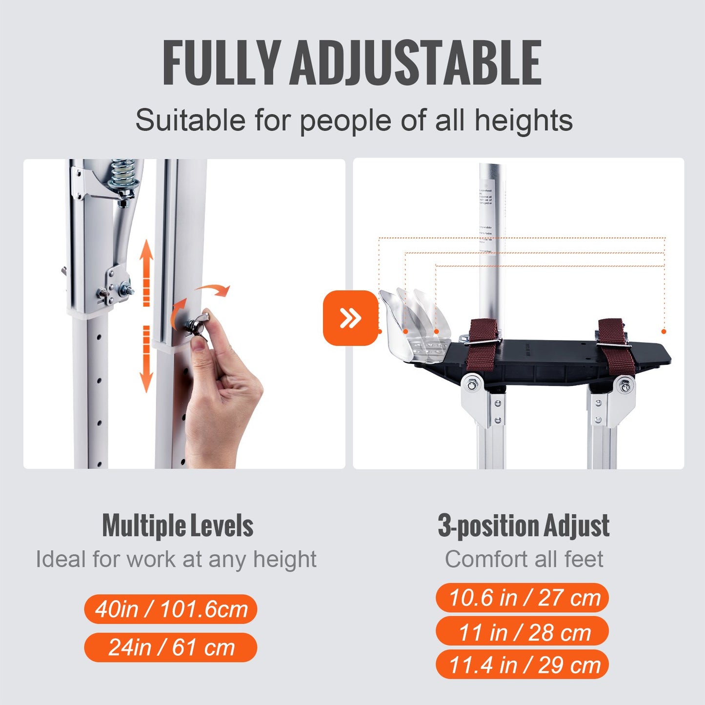 Drywall Stilts, 24''-40'' Adjustable Aluminum Tool Stilts with Protective Knee Pads, Durable and Non-Slip Work Stilts for Sheetrock Painting, Walking, Taping, Silver - Image 3