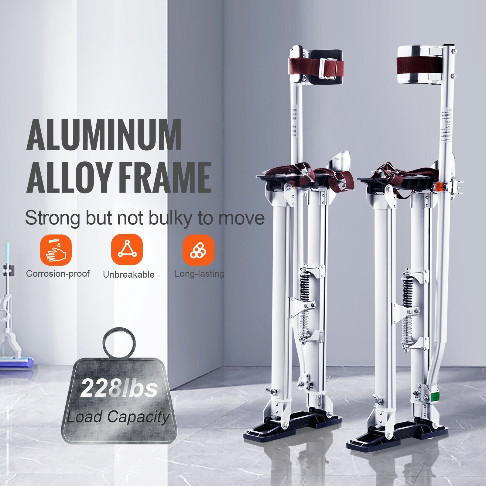 Drywall Stilts, 24''-40'' Adjustable Aluminum Tool Stilts with Protective Knee Pads, Durable and Non-Slip Work Stilts for Sheetrock Painting, Walking, Taping, Silver - Image 4