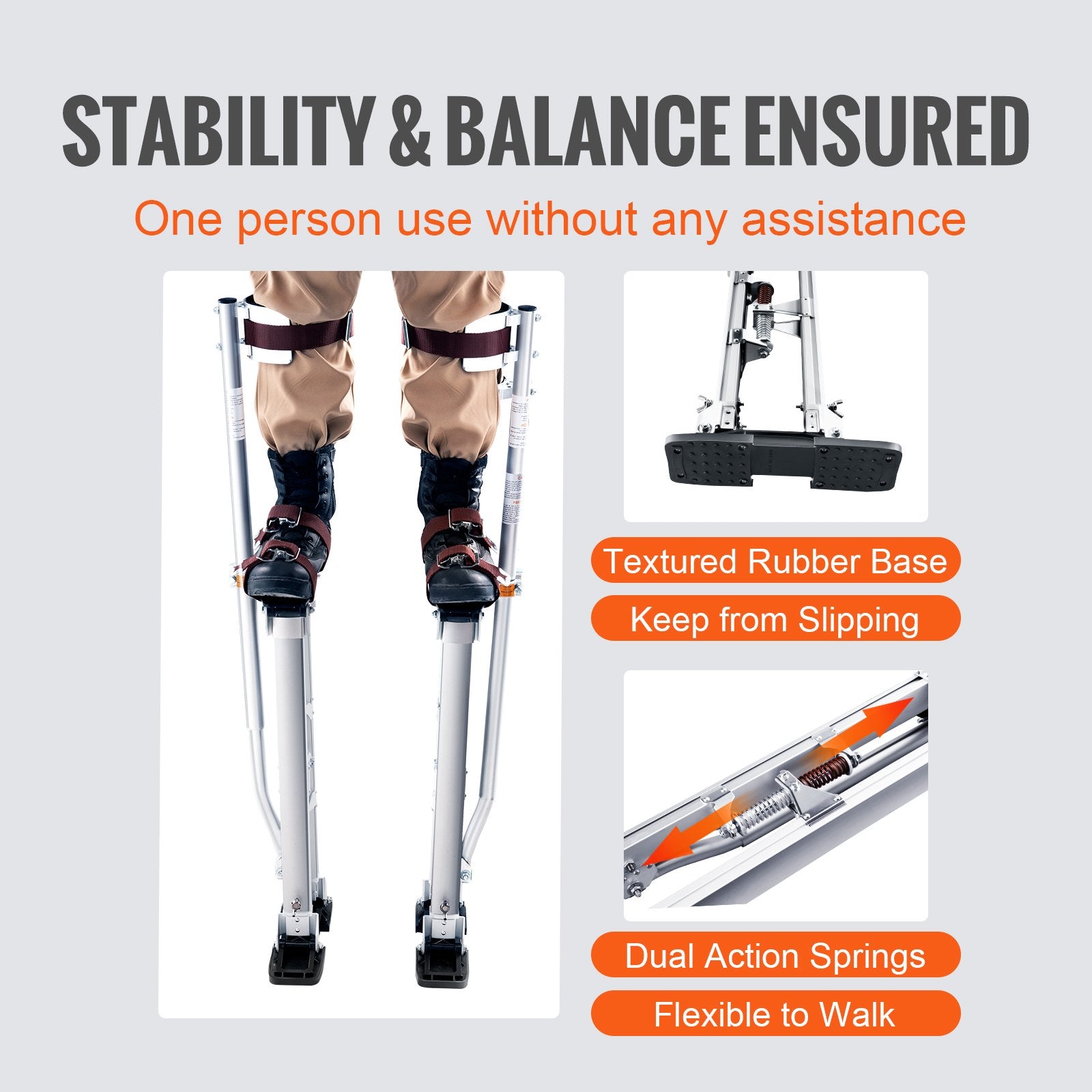 Drywall Stilts, 24''-40'' Adjustable Aluminum Tool Stilts with Protective Knee Pads, Durable and Non-Slip Work Stilts for Sheetrock Painting, Walking, Taping, Silver - Image 5