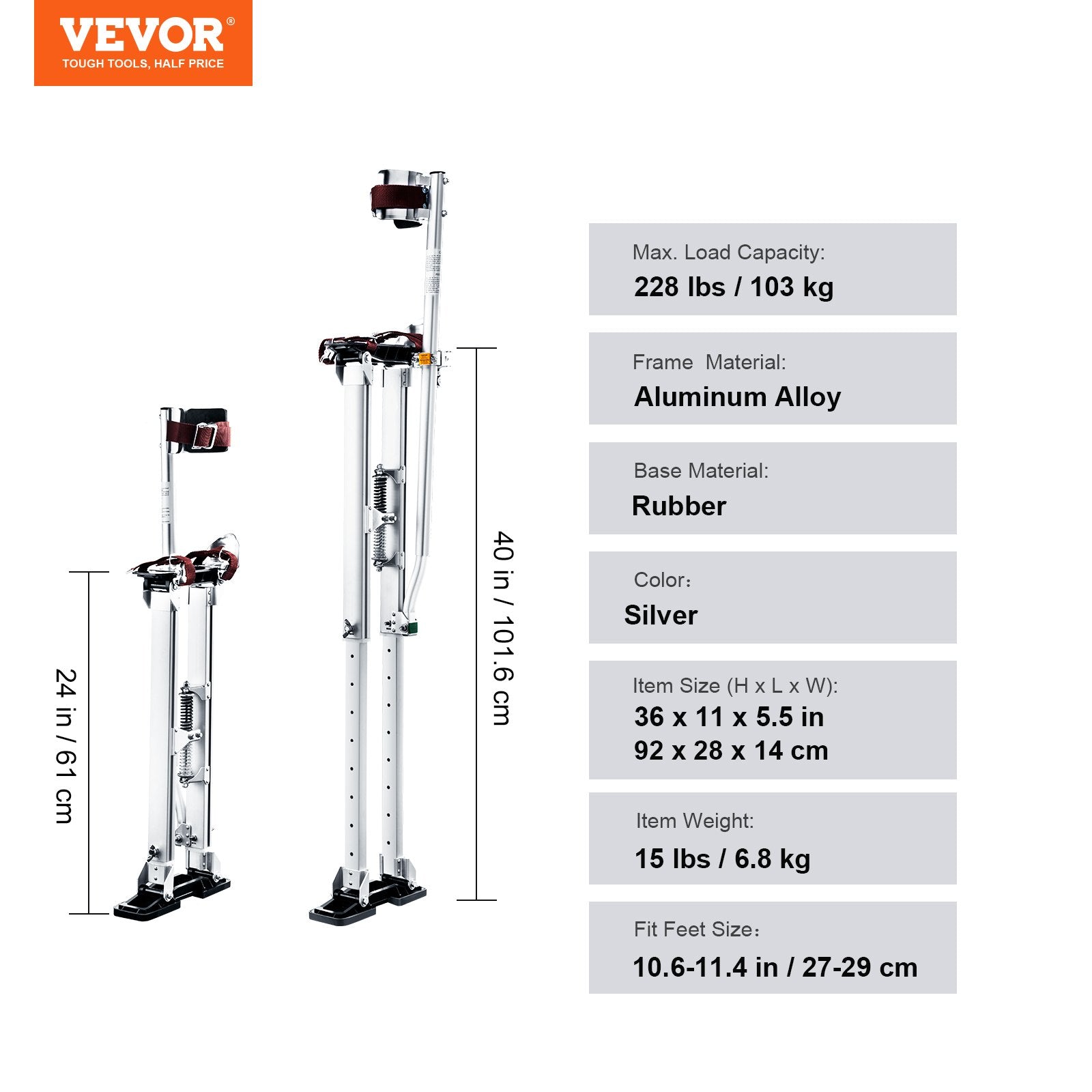 Drywall Stilts, 24''-40'' Adjustable Aluminum Tool Stilts with Protective Knee Pads, Durable and Non-Slip Work Stilts for Sheetrock Painting, Walking, Taping, Silver - Image 7