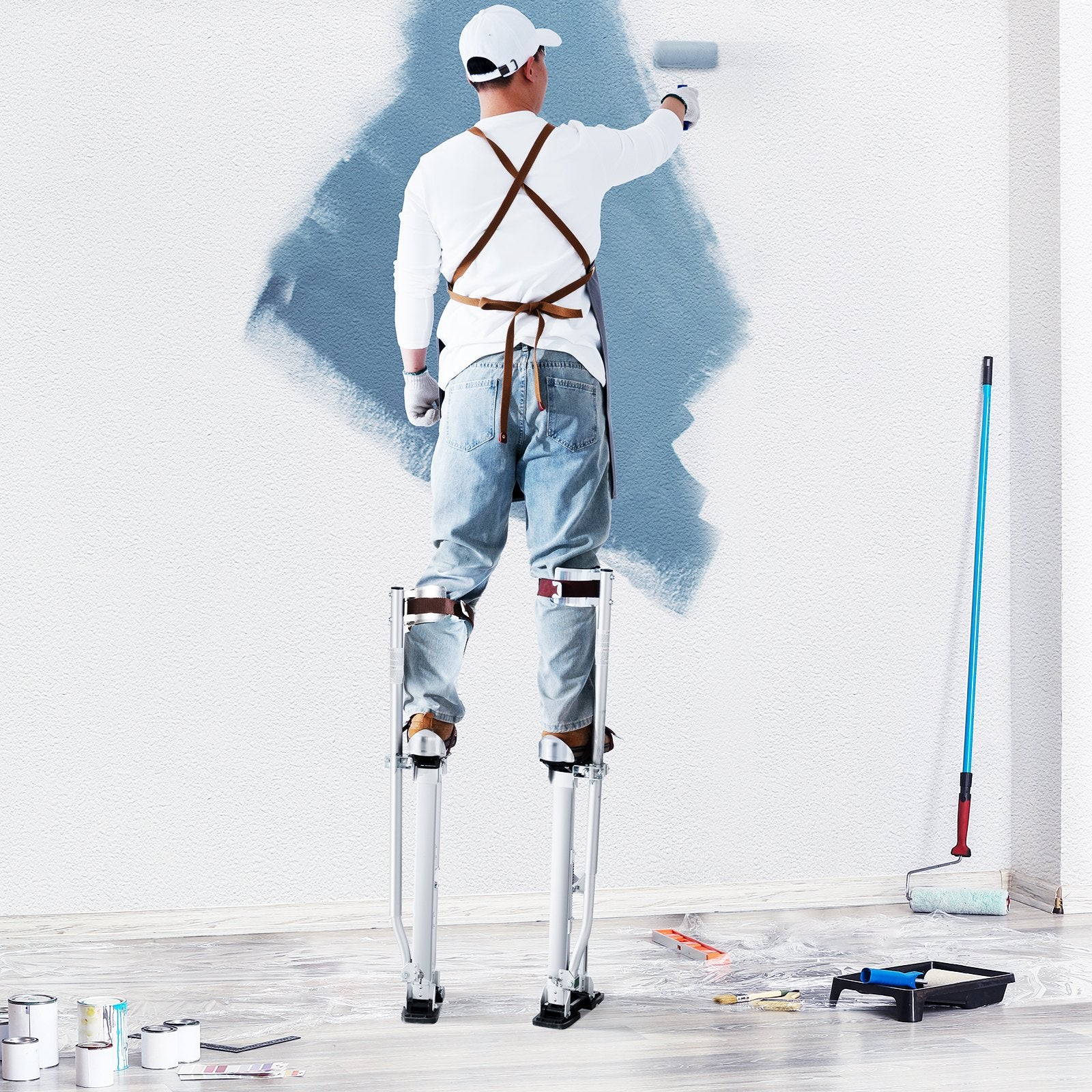 Drywall Stilts, 24''-40'' Adjustable Aluminum Tool Stilts with Protective Knee Pads, Durable and Non-Slip Work Stilts for Sheetrock Painting, Walking, Taping, Silver - Image 8