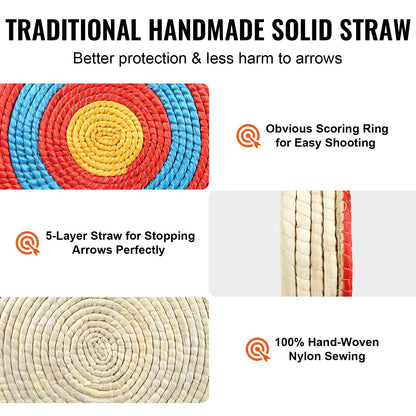 Archery Target, 5 Layers 20" Arrow Target, Traditional Solid Straw Round Archery Target Shooting Bow, Hand-Made Arrows Target, Coloured Rope Target for Backyard Outdoor Hunting Shooting Practice - Image 3