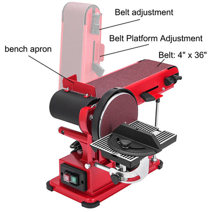 Belt Sander 4" x 36", Disc Combo Sander 6",Electric Adjustable Bench Belt Sander 375W,Grinder Bench Sanding Machine With 4 Rubber Foot Pad - Image 2