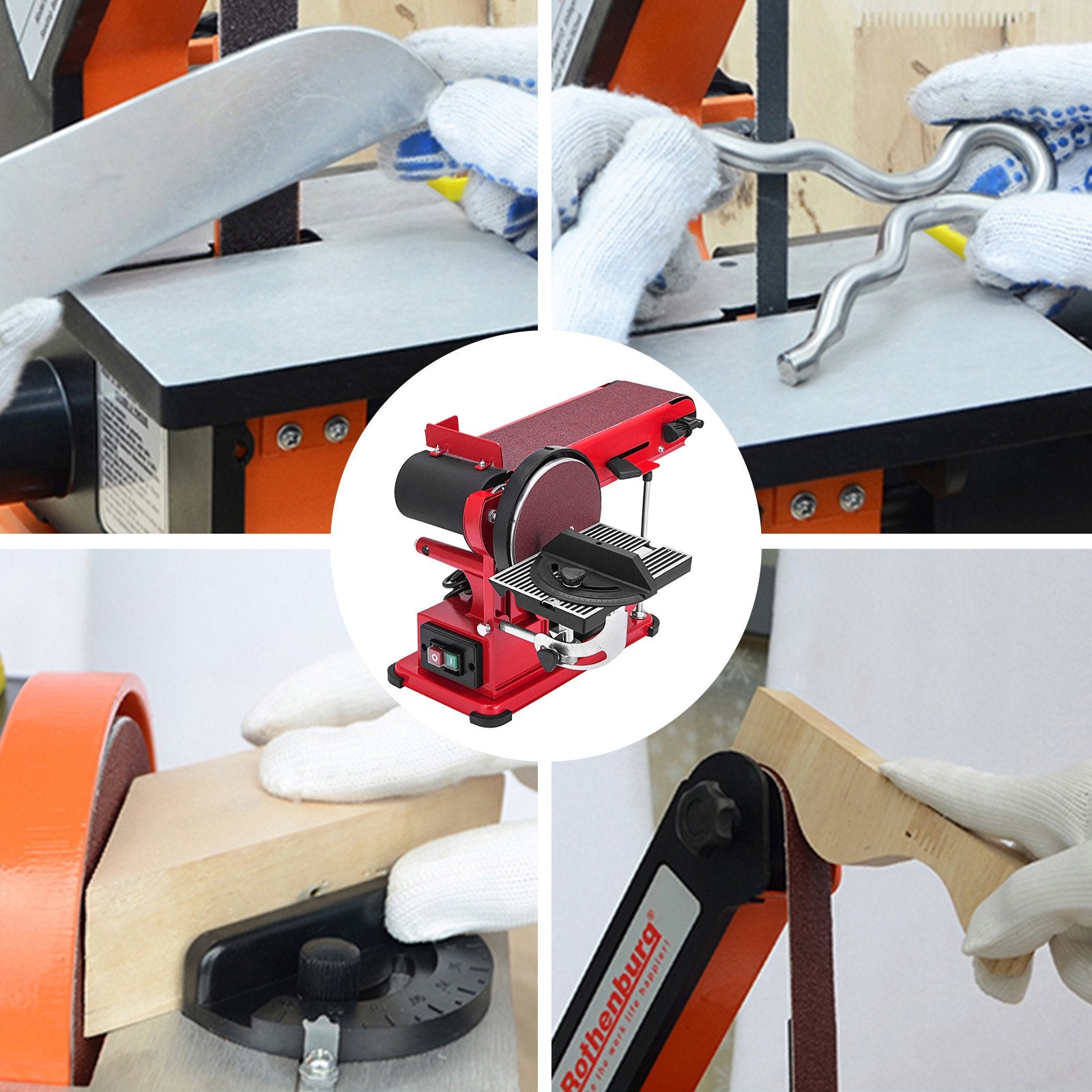 Belt Sander 4" x 36", Disc Combo Sander 6",Electric Adjustable Bench Belt Sander 375W,Grinder Bench Sanding Machine With 4 Rubber Foot Pad - Image 7