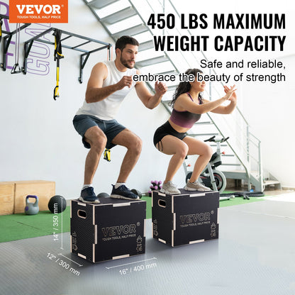 3 in 1 Plyometric Jump Box, 16/14/12 Inch Wooden Plyo Box, Platform & Jumping Agility Box, Anti-Slip Fitness Exercise Step Up Box for Home Gym Training, Conditioning Strength Training, Black - Image 2