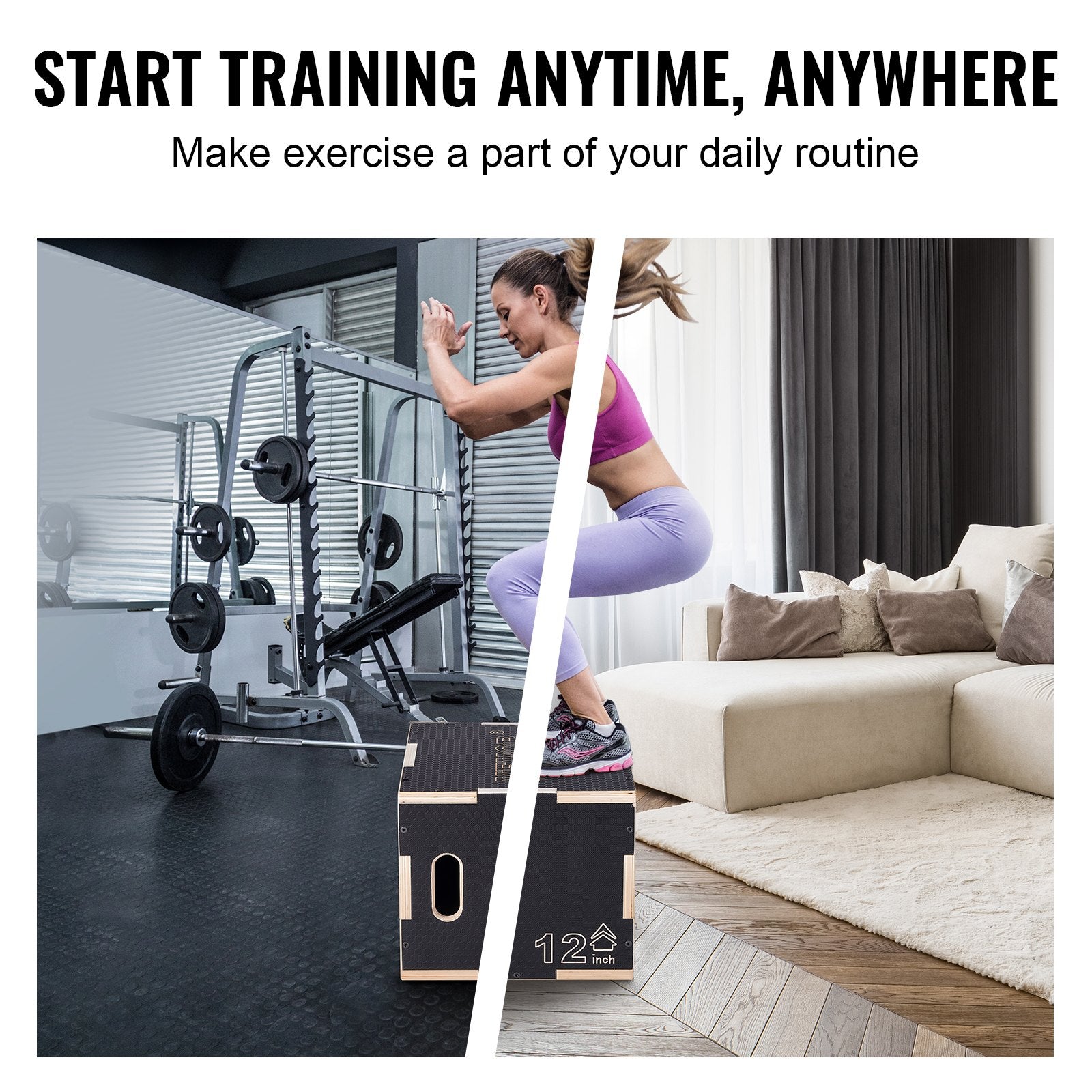 3 in 1 Plyometric Jump Box, 16/14/12 Inch Wooden Plyo Box, Platform & Jumping Agility Box, Anti-Slip Fitness Exercise Step Up Box for Home Gym Training, Conditioning Strength Training, Black - Image 6