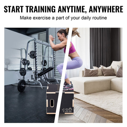 3 in 1 Plyometric Jump Box, 16/14/12 Inch Wooden Plyo Box, Platform & Jumping Agility Box, Anti-Slip Fitness Exercise Step Up Box for Home Gym Training, Conditioning Strength Training, Black - Image 6