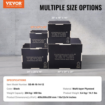 3 in 1 Plyometric Jump Box, 16/14/12 Inch Wooden Plyo Box, Platform & Jumping Agility Box, Anti-Slip Fitness Exercise Step Up Box for Home Gym Training, Conditioning Strength Training, Black - Image 7