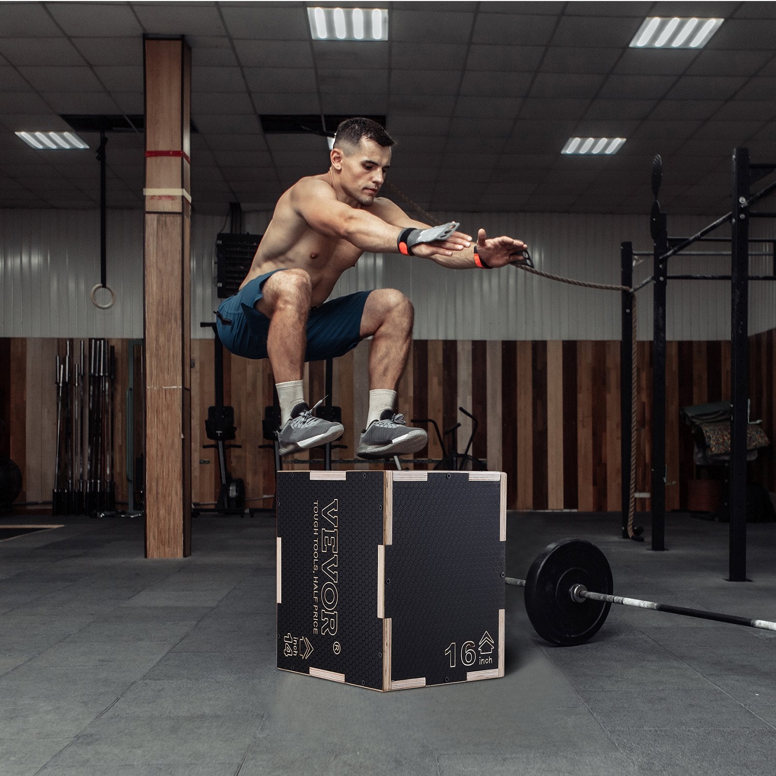 3 in 1 Plyometric Jump Box, 16/14/12 Inch Wooden Plyo Box, Platform & Jumping Agility Box, Anti-Slip Fitness Exercise Step Up Box for Home Gym Training, Conditioning Strength Training, Black - Image 8