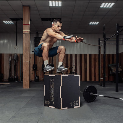 3 in 1 Plyometric Jump Box, 16/14/12 Inch Wooden Plyo Box, Platform & Jumping Agility Box, Anti-Slip Fitness Exercise Step Up Box for Home Gym Training, Conditioning Strength Training, Black - Image 8