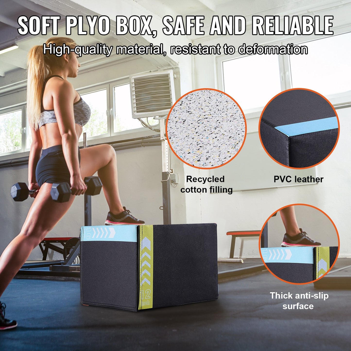 3 in 1 Plyometric Jump Box, 16/14/12 Inch Cotton Plyo Box, Platform & Jumping Agility Box, Anti-Slip Fitness Exercise Step Up Box for Home Gym Training, Conditioning Strength Training, Black - Image 4