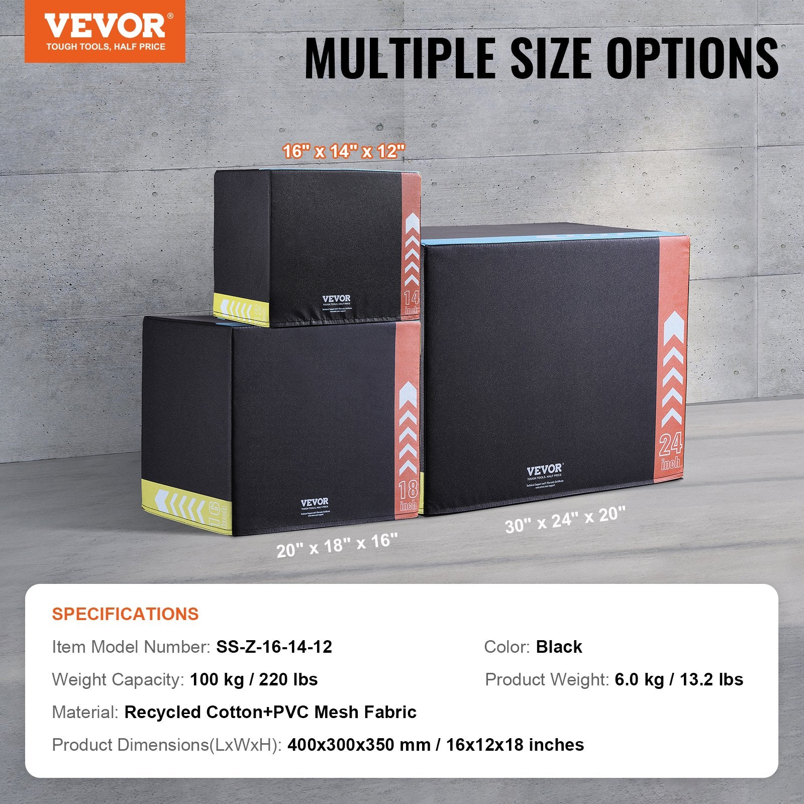 3 in 1 Plyometric Jump Box, 16/14/12 Inch Cotton Plyo Box, Platform & Jumping Agility Box, Anti-Slip Fitness Exercise Step Up Box for Home Gym Training, Conditioning Strength Training, Black - Image 7