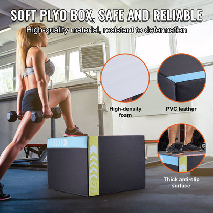 3 in 1 Plyometric Jump Box, 30/24/20 Inch Foam Plyo Box, Platform & Jumping Agility Box, Anti-Slip Fitness Exercise Step Up Box for Home Gym Training, Conditioning Strength Training, Black - Image 4