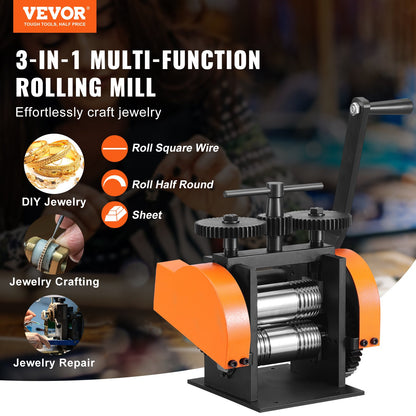 Rolling Mill, 1.77"/45 mm Jewelry Rolling Mill Machine, 1: 2.4 Gear Ratio, 3-in-1 Multi-function Rolling Mill, 0-6 mm Press Thickness for Metal Jewelry Making Sheet Square Wire Semicircle - Image 2