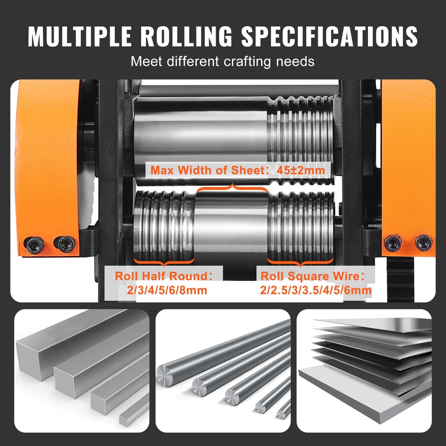 Rolling Mill, 1.77"/45 mm Jewelry Rolling Mill Machine, 1: 2.4 Gear Ratio, 3-in-1 Multi-function Rolling Mill, 0-6 mm Press Thickness for Metal Jewelry Making Sheet Square Wire Semicircle - Image 3
