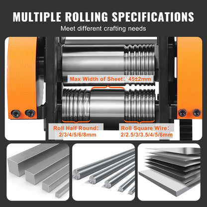 Rolling Mill, 1.77"/45 mm Jewelry Rolling Mill Machine, 1: 2.4 Gear Ratio, 3-in-1 Multi-function Rolling Mill, 0-6 mm Press Thickness for Metal Jewelry Making Sheet Square Wire Semicircle - Image 3