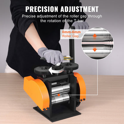 Rolling Mill, 1.77"/45 mm Jewelry Rolling Mill Machine, 1: 2.4 Gear Ratio, 3-in-1 Multi-function Rolling Mill, 0-6 mm Press Thickness for Metal Jewelry Making Sheet Square Wire Semicircle - Image 4