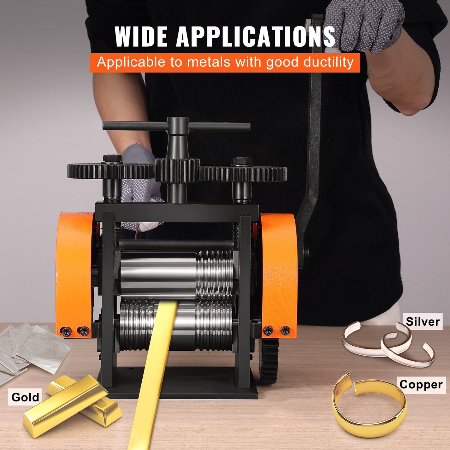 Rolling Mill, 1.77"/45 mm Jewelry Rolling Mill Machine, 1: 2.4 Gear Ratio, 3-in-1 Multi-function Rolling Mill, 0-6 mm Press Thickness for Metal Jewelry Making Sheet Square Wire Semicircle - Image 6