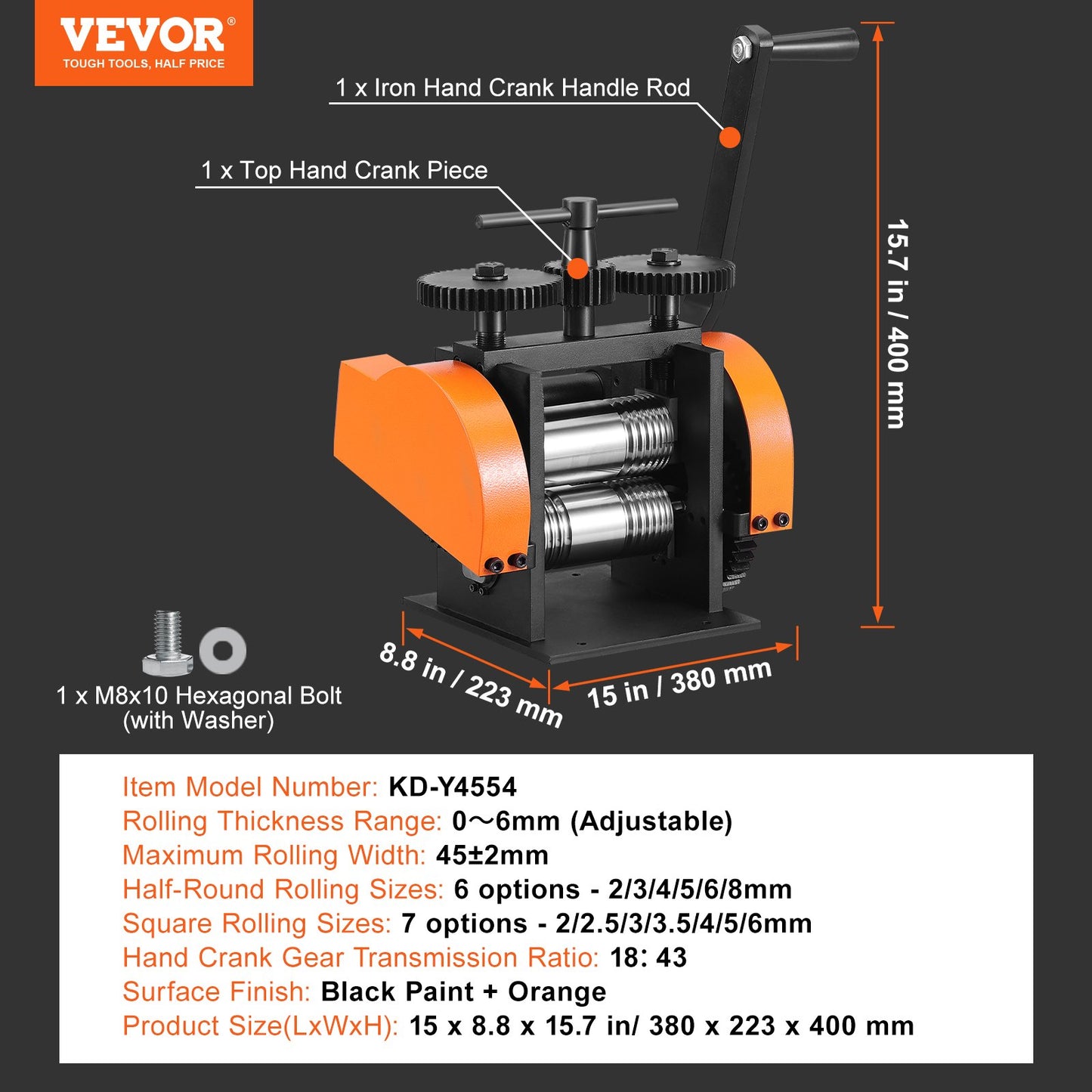 Rolling Mill, 1.77"/45 mm Jewelry Rolling Mill Machine, 1: 2.4 Gear Ratio, 3-in-1 Multi-function Rolling Mill, 0-6 mm Press Thickness for Metal Jewelry Making Sheet Square Wire Semicircle - Image 7