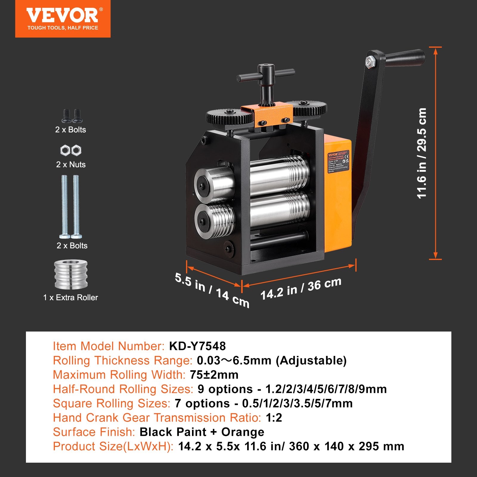 Rolling Mill, 2.95"/75 mm Jewelry Rolling Mill Machine, 1: 2 Gear Ratio, 3-in-1 Multi-function Rolling Mill, 0.03-6.5mm Press Thickness for Metal Jewelry Making Sheet Square Wire Semicircle - Image 7