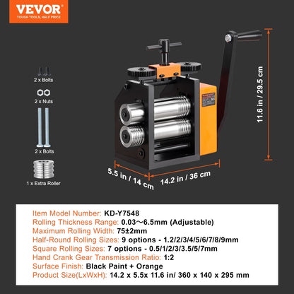 Rolling Mill, 2.95"/75 mm Jewelry Rolling Mill Machine, 1: 2 Gear Ratio, 3-in-1 Multi-function Rolling Mill, 0.03-6.5mm Press Thickness for Metal Jewelry Making Sheet Square Wire Semicircle - Image 7