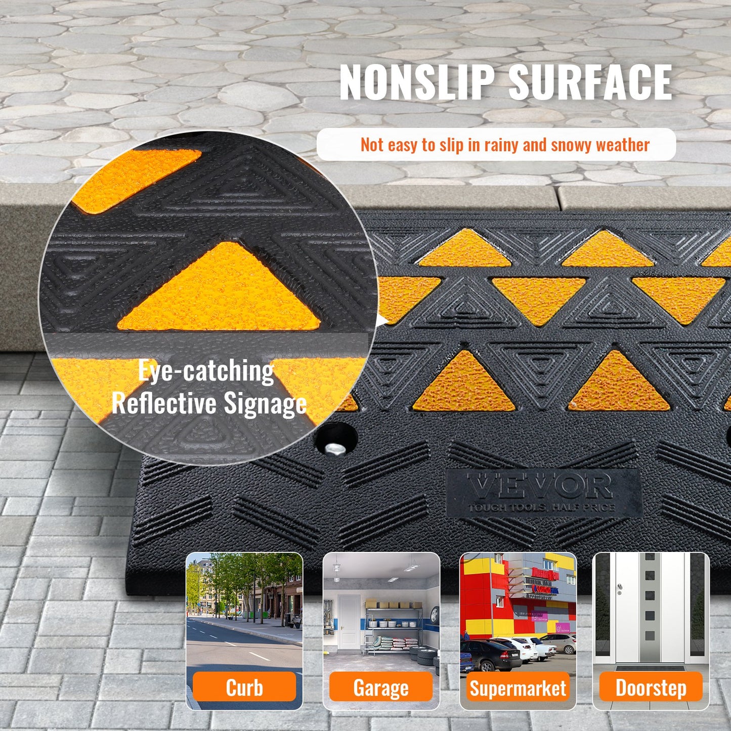 Rubber Curb Ramp 15.2 cm Rise Height Sidewalk Curb Ramp, 37 cm Width 49.1 cm Length Driveway Ramp for Curb, 15T Heavy Duty Rubber Ramp for Forklifts, Trucks, Buses, Cars, Wheelchairs, Bikes - Image 4