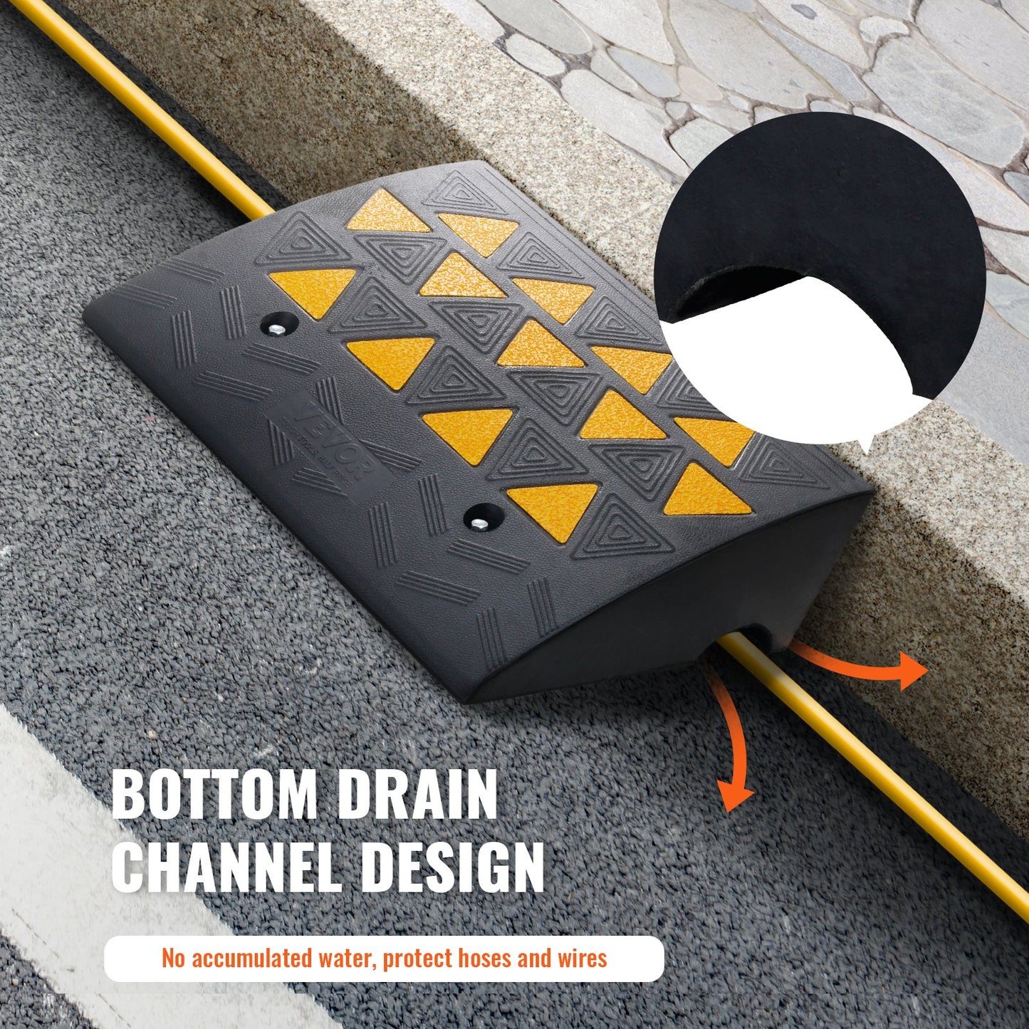Rubber Curb Ramp 15.2 cm Rise Height Sidewalk Curb Ramp, 37 cm Width 49.1 cm Length Driveway Ramp for Curb, 15T Heavy Duty Rubber Ramp for Forklifts, Trucks, Buses, Cars, Wheelchairs, Bikes - Image 5