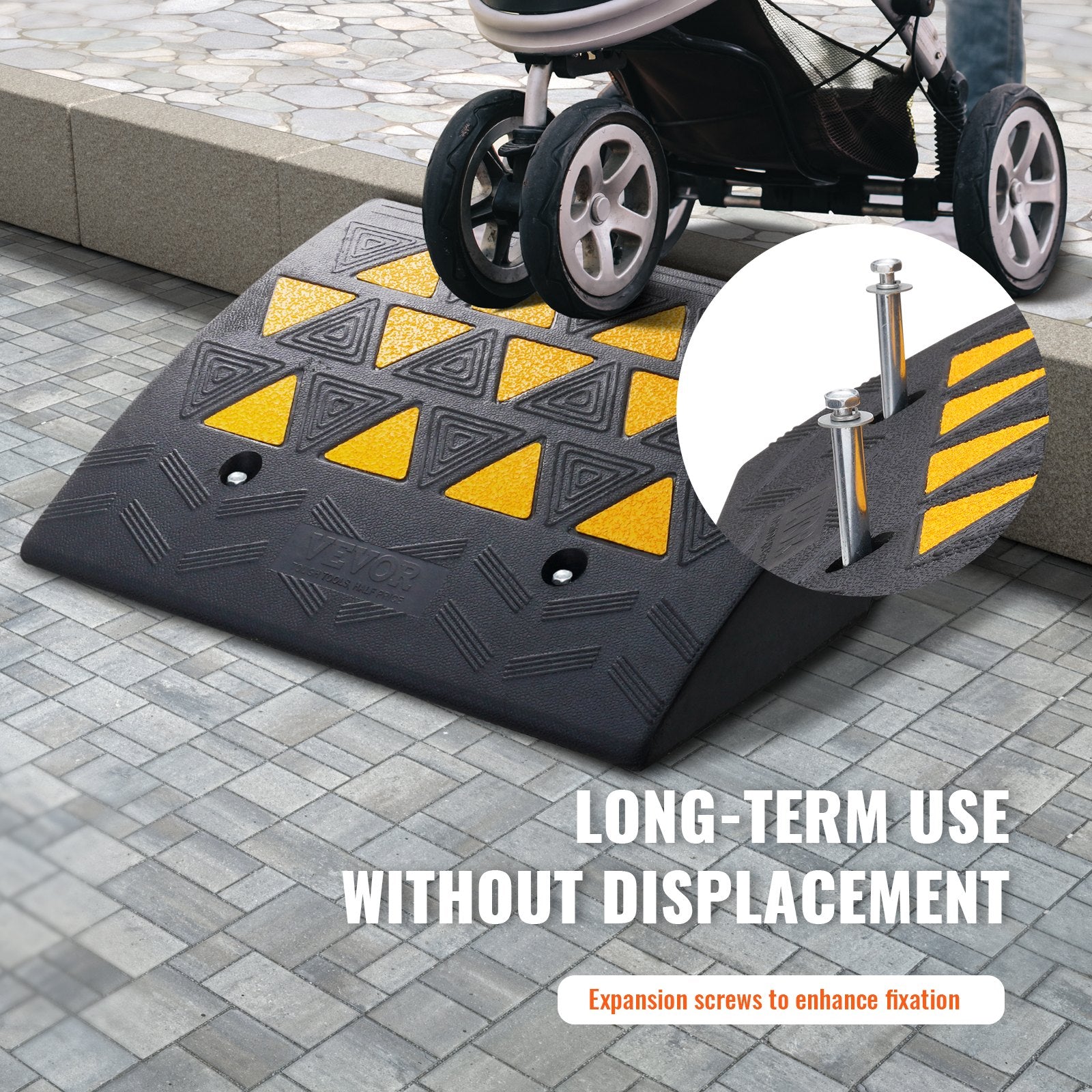 Rubber Curb Ramp 15.2 cm Rise Height Sidewalk Curb Ramp, 37 cm Width 49.1 cm Length Driveway Ramp for Curb, 15T Heavy Duty Rubber Ramp for Forklifts, Trucks, Buses, Cars, Wheelchairs, Bikes - Image 6